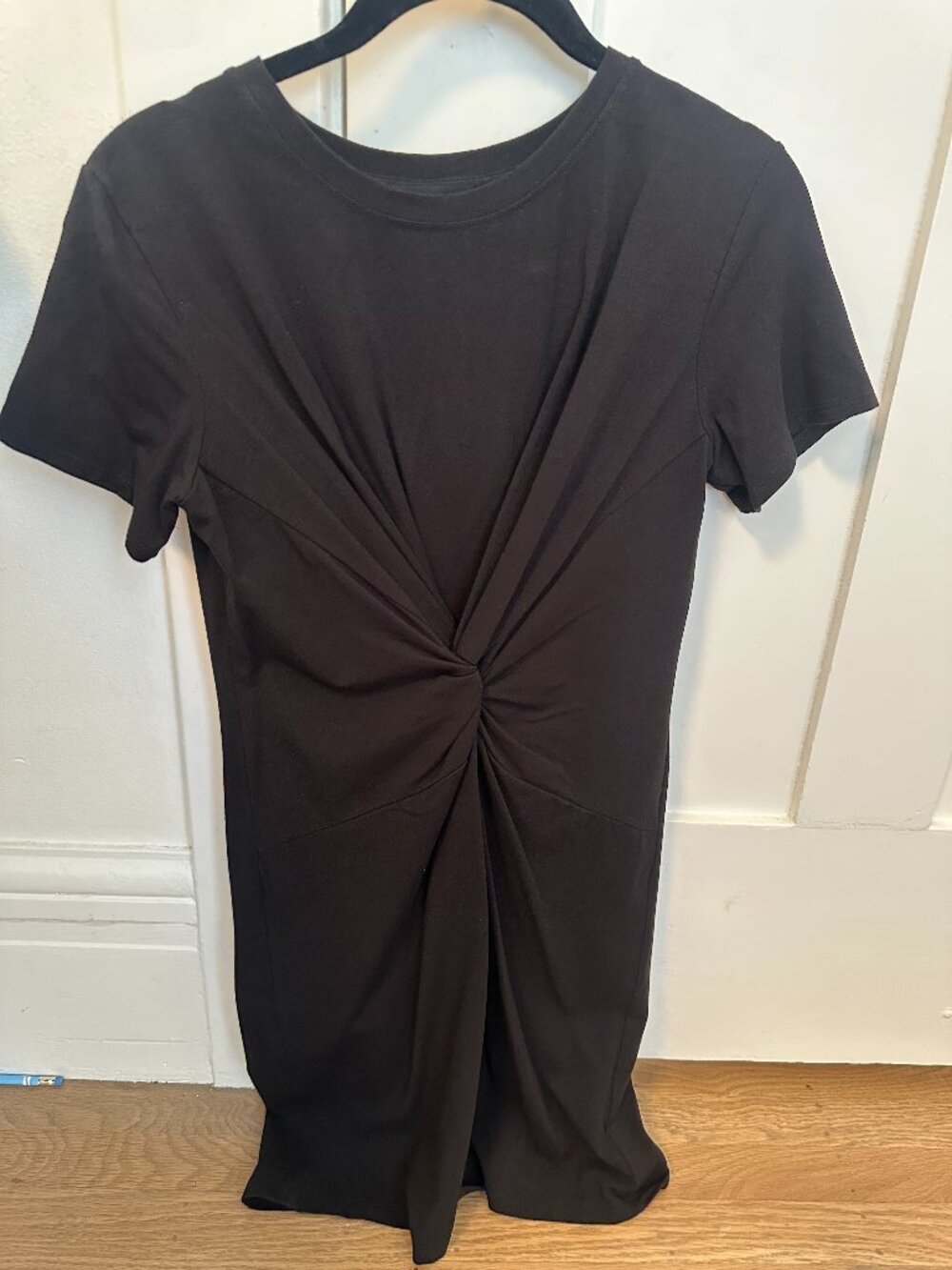 Theory Black Twist Front T-Shirt Mini Dress Size P Petite | Like New